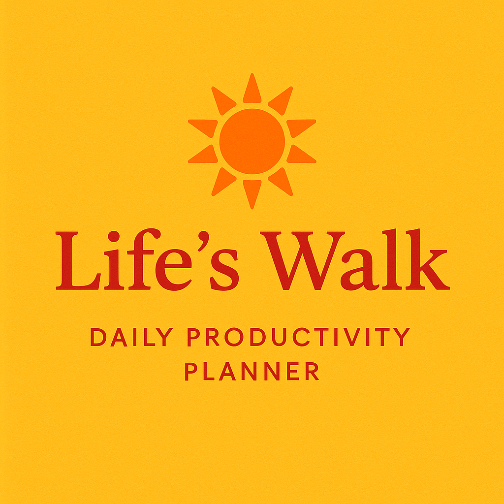Life's Walk Daily Productivity Planner with sun icon on yellow background